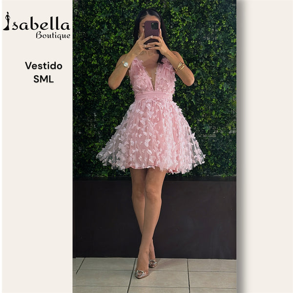 Vestido rosa mariposas
