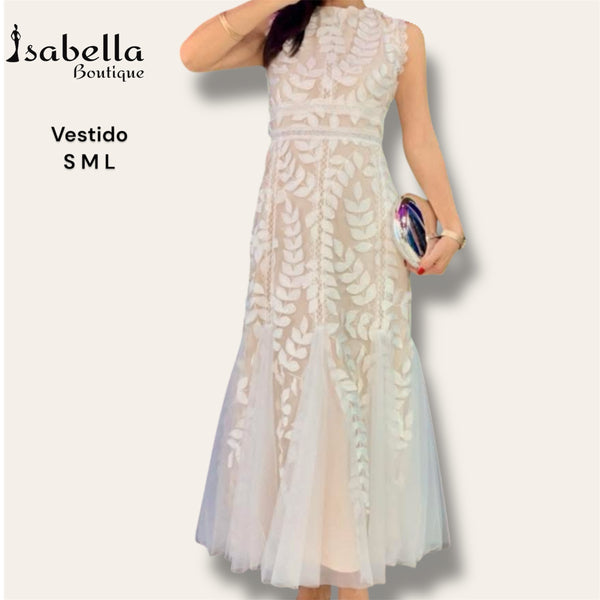 Vestido beige hojas