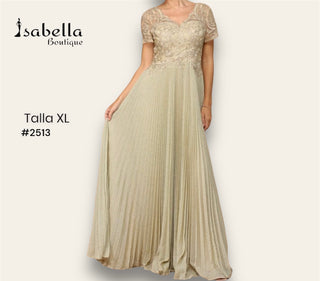 Vestido largo champagne con tablones XL