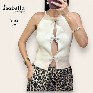 Blusa ivory moños