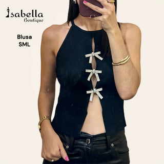 Blusa negra moños