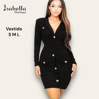 Vestido negro botones dorados