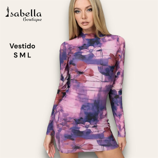 Vestido flores moradas con vino