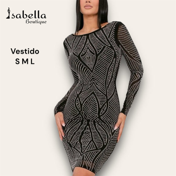 Vestido negro con detalles plata