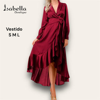 Vestido midi vino satinado