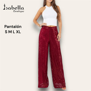 Pantalón lentejuela vino