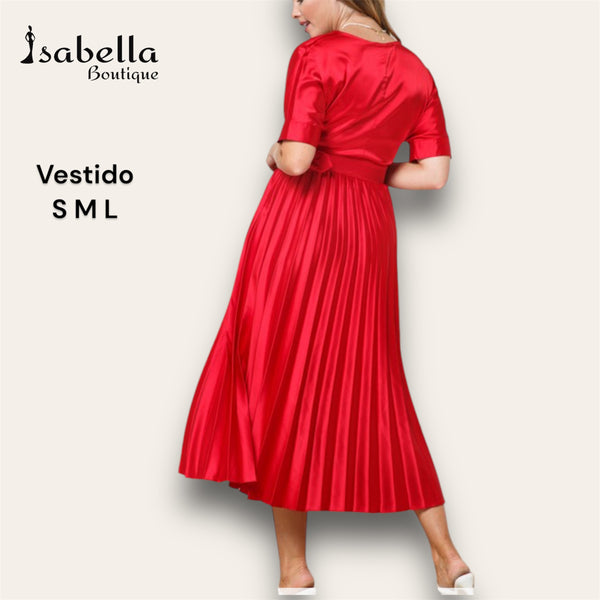 Vestido midi rojo tablones