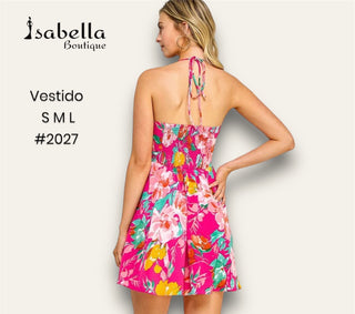 Vestido corto magenta flores