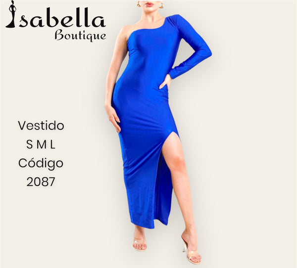 Vestido maxi azul una manga