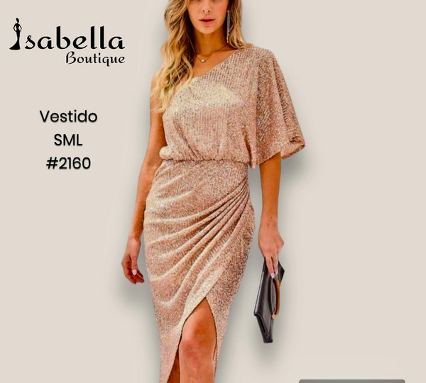 Vestido midi lentejuela rose gold