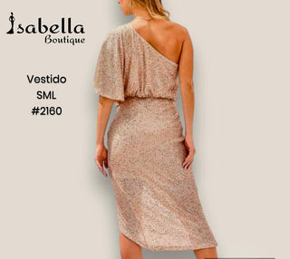 Vestido midi lentejuela rose gold