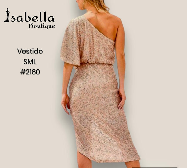 Vestido midi lentejuela rose gold