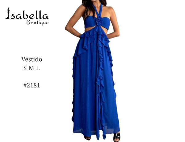 Vestido maxi cut azul rey