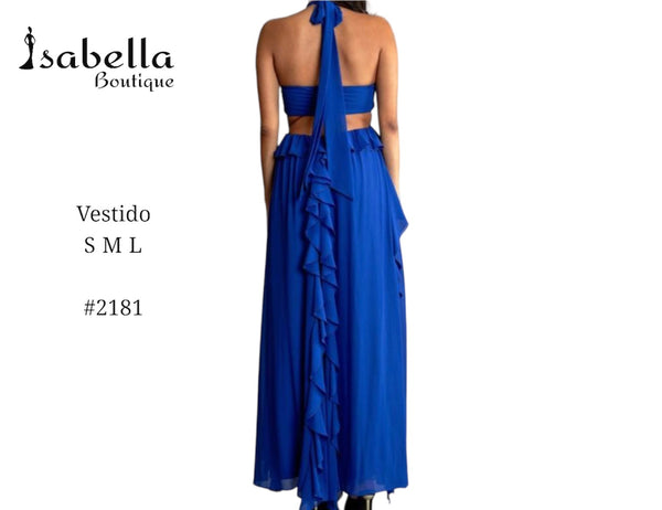 Vestido maxi cut azul rey