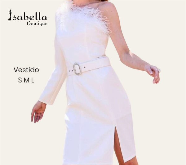 Vestido blanco con plumas