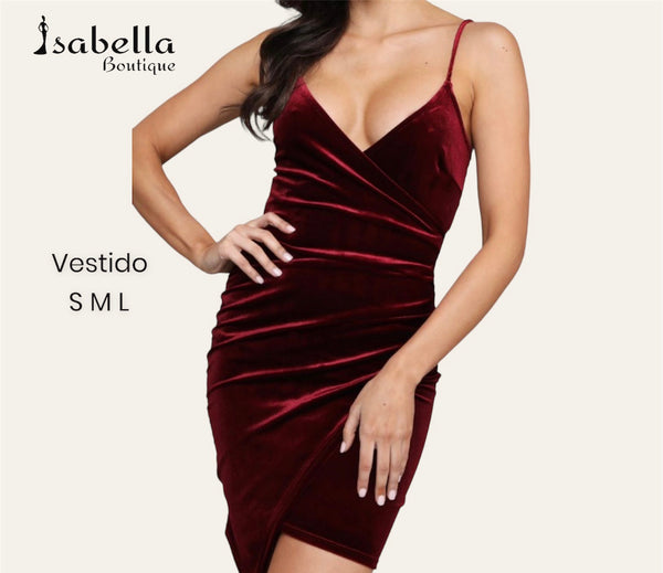 Vestido corto vino velvet