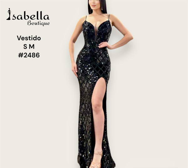 Vestido negro largo lentejuela