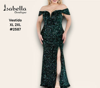 Vestido largo verde con lentejuela XL