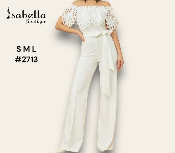 Enterizo blanco encaje hombros Isabella Boutique