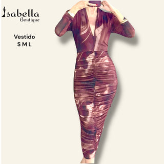 Vestido mesh mocha