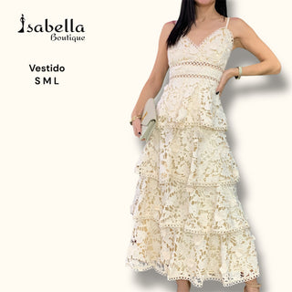 VESTIDO CROCHET BEIGE MIDI OLANES