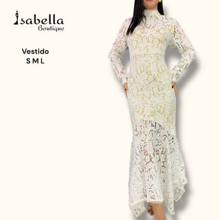 VESTIDO NUDE ENCAJE BLANCO