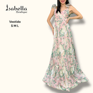 VESTIDO ROSA FLORES MAXI