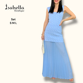 SET CELESTE PUNTOS BLANCOS