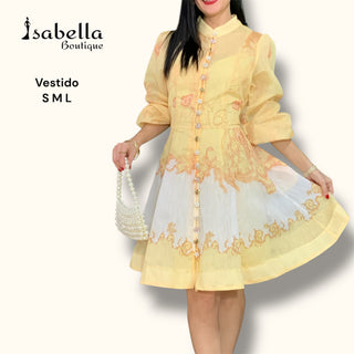 VESTIDO CORTO AMARILLO ESTAMPADO