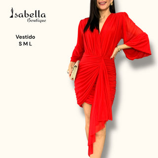 VESTIDO ROJO MIDI CON MANGA