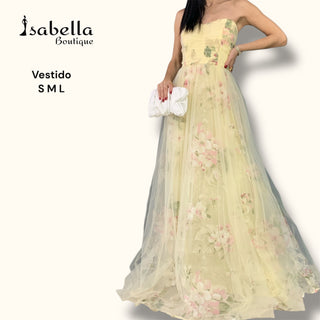 VESTIDO AMARILLO STRAPLE FLORES