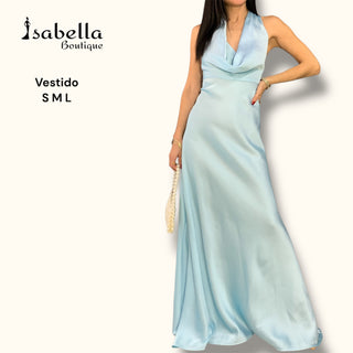 VESTIDO MAXI CELESTE SATIN HALTER
