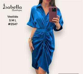 Vestido azul rey satin