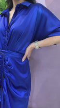 Vestido azul rey satin