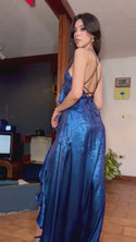 Vestido maxi asimétrico azul