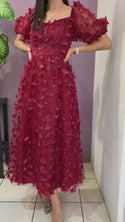 Vestido midi vino flores