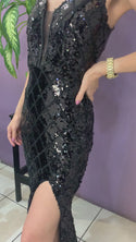 Vestido negro largo lentejuela