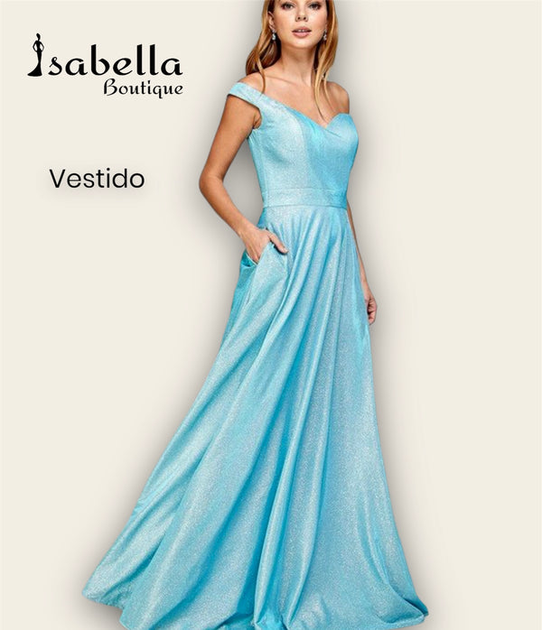 Vestido largo color azul cielo Isabella Boutique
