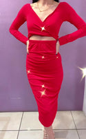 Vestido midi rojo cut out